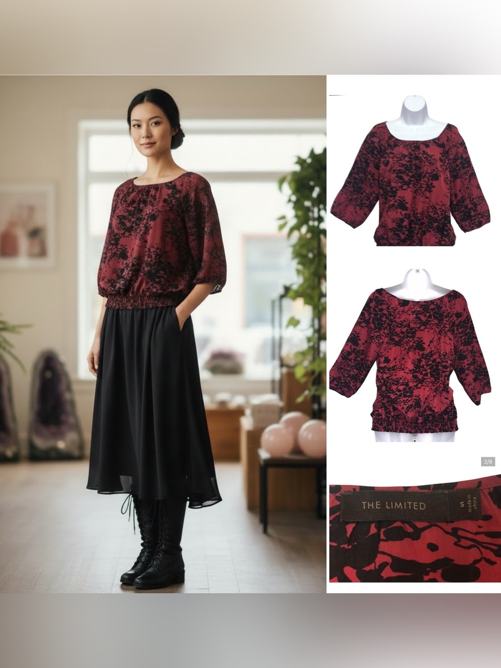 The Limited Red & Black Velvet Embossed Top Sz.S. Whimsygoth